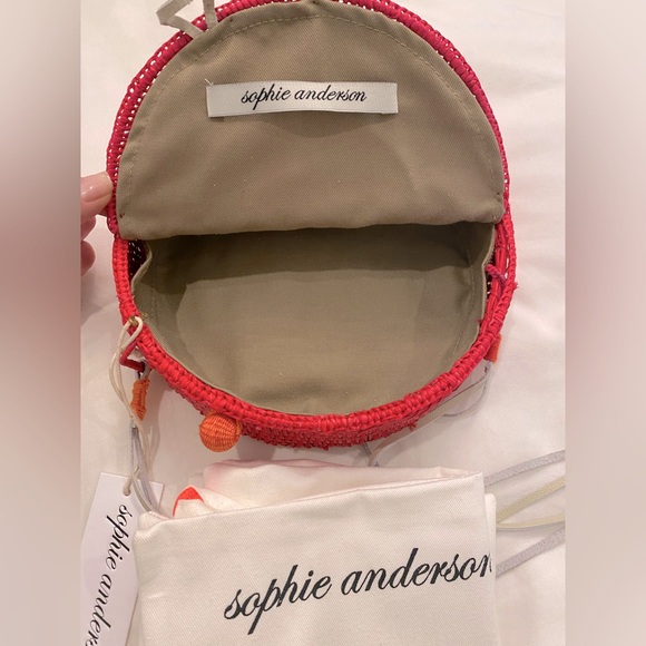 Sophie Anderson Nilsa round raffia woven toquilla straw shoulder bag cross body - Picture 3 of 5